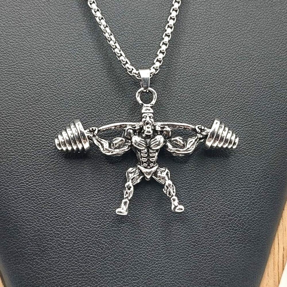 Stainless Weightlifting Necklace Fitness Exercise Bodybuilding Birthday Gift NEW